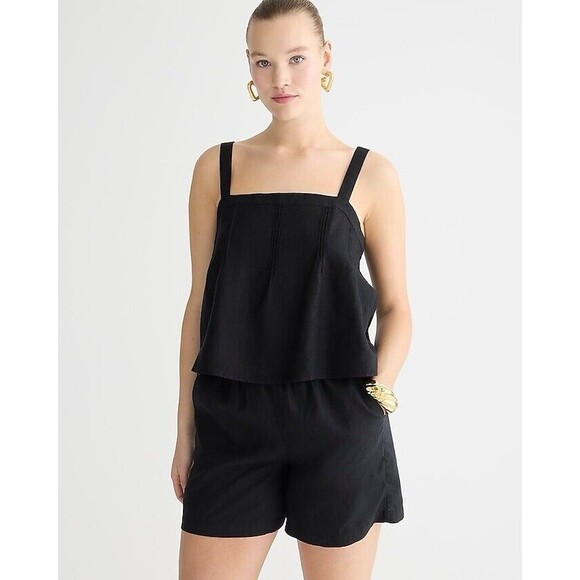 J. Crew Bow Back Linen Top  Cropped Square Neck Flowy Lightweight NWT XS - Picture 1 of 10